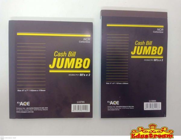 UniACE NCR Carbonless Cash Bill Jumbo Double Ply 80'sx2 Bill Book School & Office Equipment Stationery & Craft Johor Bahru (JB), Malaysia Supplier, Suppliers, Supply, Supplies | Edustream Sdn Bhd