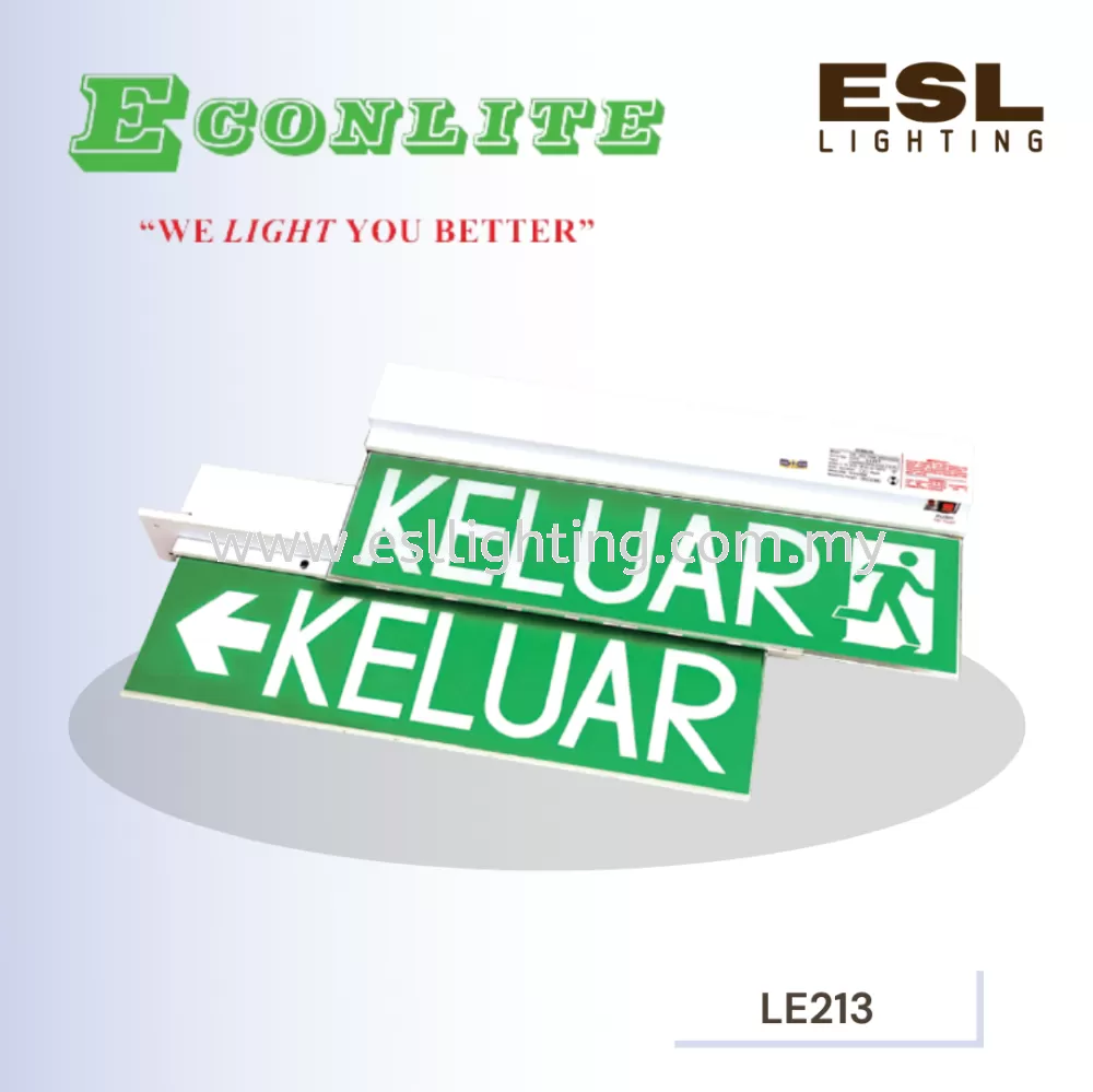 ECONLITE LE-213 & LE-213R SLIMLINE DESIGN FOR ELEGANT LOOK SELF-CONTAINED EMERGENCY KELUAR SIGN 