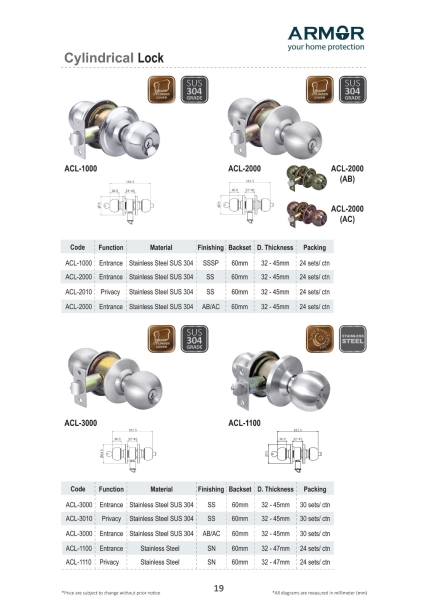 ARMOR Cylindrical Lock Tubular/Cylindrical Lock Kuala Lumpur (KL), Malaysia, Selangor Supplier, Suppliers, Supply, Supplies | HOONG THYE LOCKSMITH