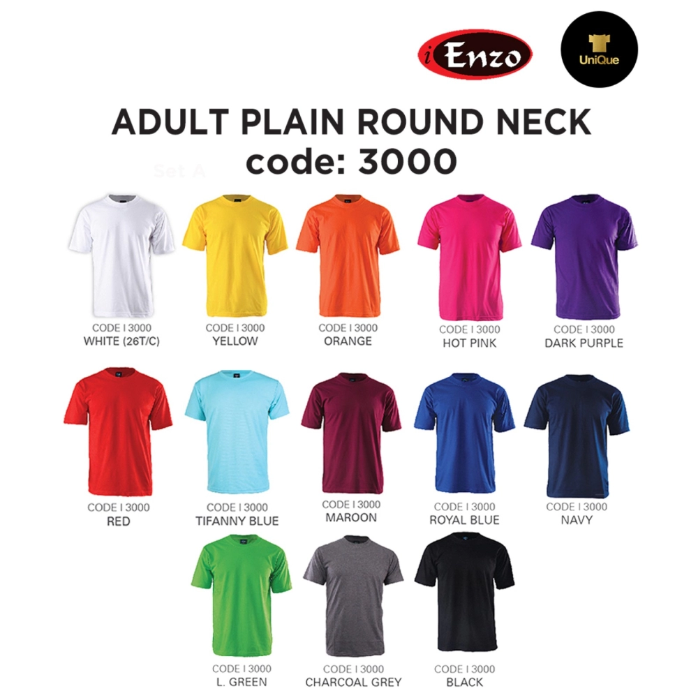 T-shirt Roundneck (Adult) | Roundneck Plain T-shirt | Enzo 3000