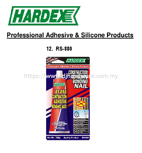 HARDEX PROFESSIONAL ADHESIVE & SILICONE PRODUCTS CONSTRUCTION ADHESIVE BONDING NAIL RS880 (WS) SEALANTS DECORATING TOOLS & SUPPLIES PAINTING & BRUSH Selangor, Malaysia, Kuala Lumpur (KL), Sungai Buloh Supplier, Suppliers, Supply, Supplies | DJ Hardware Trading (M) Sdn Bhd