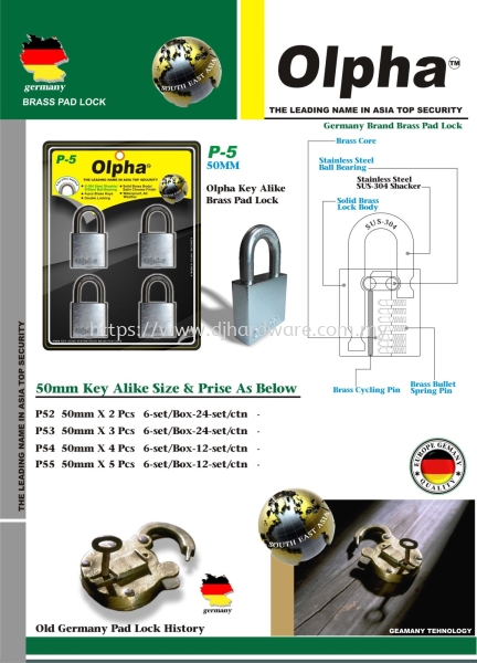 OLPHA THE LEADING NAME IN ASIA TOP SECURITY KEY ALIKE 50MM P55(LSK) LOCKS & PADLOCKS HARDWARE TOOLS BUILDING SUPPLIES & MATERIALS Selangor, Malaysia, Kuala Lumpur (KL), Sungai Buloh Supplier, Suppliers, Supply, Supplies | DJ Hardware Trading (M) Sdn Bhd