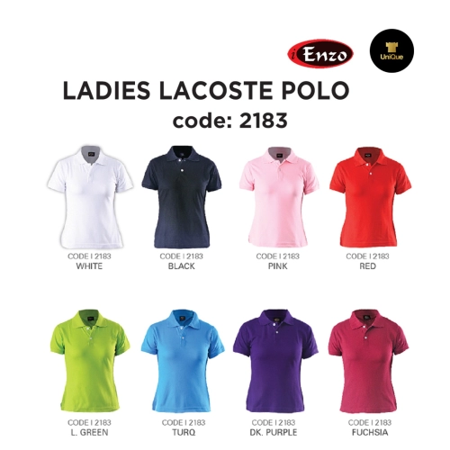 Ladies Collar T-shirt | Ladies Plain T-shirt |  Ladies T-shirt Adult | 30TC Lacoste ENZO 2183
