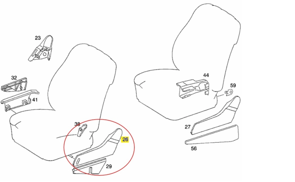 Mercedes-Benz W124 - Left Reclining Seat Fitting Cover for Left Seat (Original MB)
