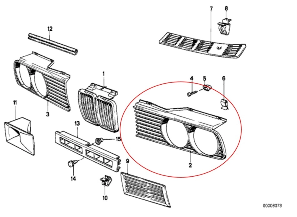 BMW E30 - Front Left Headlamp Grille (UNICAR)