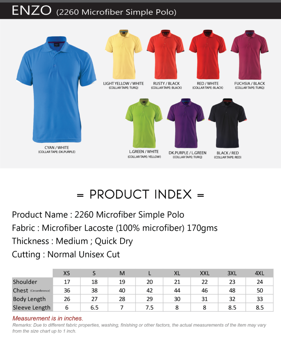 Unisex Simple Polo T-shirt | Plain T-shirt | Polo T-shirt | Adult ENZO 2260