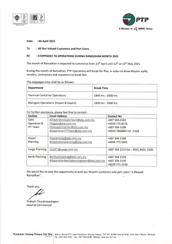 MEMO FOR 2021 RAMADHAN BREAK OF FAST