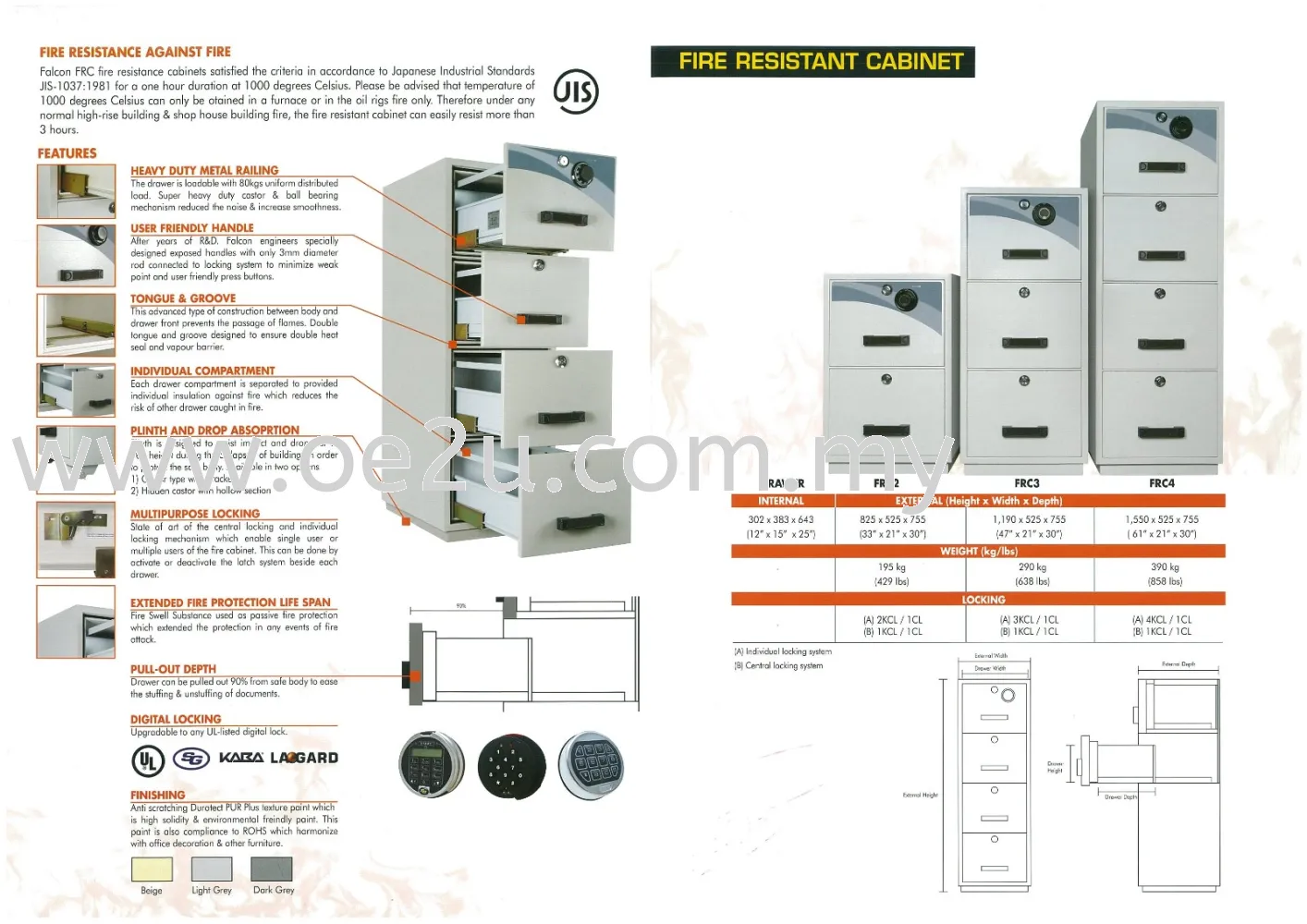 FALCON 4 Drawer Fire Resistant Filing Cabinet (FRC4 - Individual Locking)_390kg