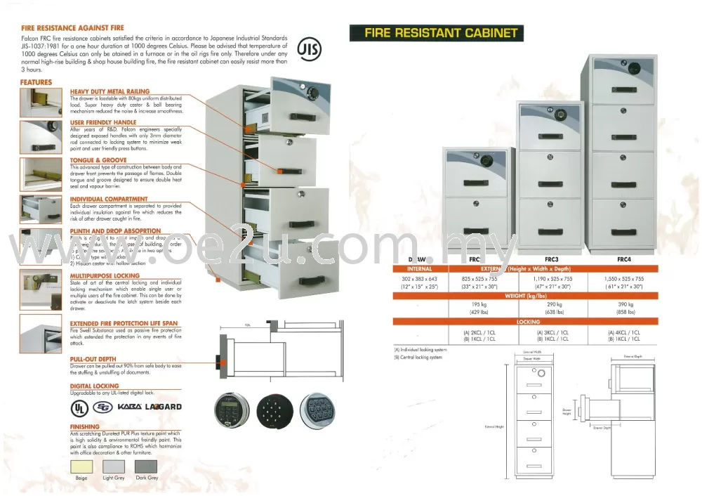 FALCON 2 Drawer Fire Resistant Filing Cabinet (FRC2 - Individual Locking)_195kg