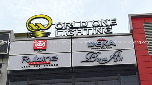 world one lighting aluminium box up 3d frontlit lettering signage signboard at klang kuala lumpur 3D CHANNEL LED SIGNAGE Kuala Lumpur (KL), Malaysia Supplies, Manufacturer, Design | Great Sign Advertising (M) Sdn Bhd