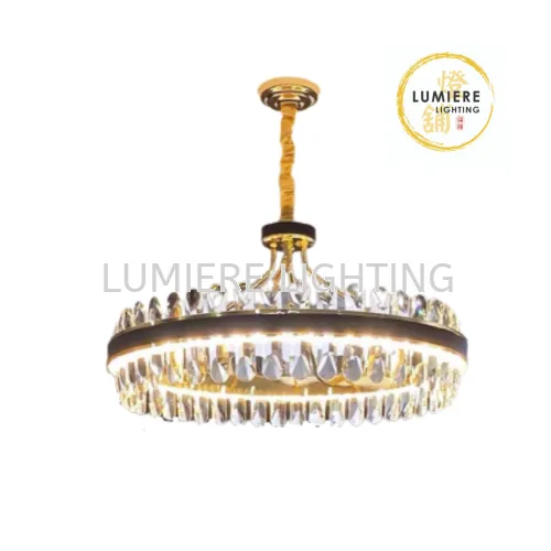 Nordic Post Modern Gold Plated Leather Wrapped Crystal Pendant Light