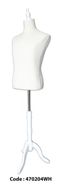 470204WH - MALE TORSO LINEN with WOODEN TRIPOD (WHITE) TORSO BODYFOAM MANNEQUIN MANNEQUINS Malaysia, Johor Bahru (JB), Kuala Lumpur (KL), Selangor, Melaka, Perak, Pahang, Singapore Supplier, Manufacturer, Supply, Supplies | Nikorex Display Products (M) Sdn Bhd