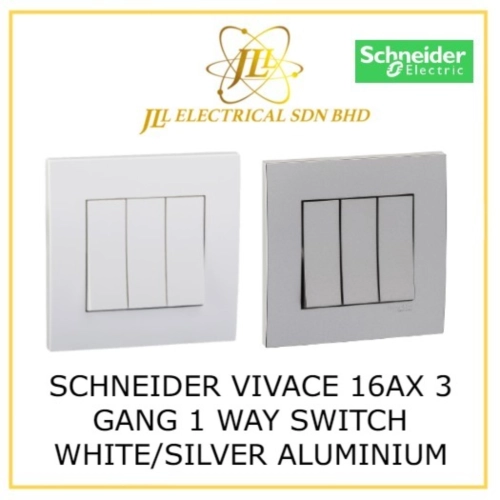 SCHNEIDER VIVACE 16AX 3 GANG 1 WAY SWITCH WHITE/SILVER ALUMINIUM KB33_1_WE_G11/  KB33_1_AS_G11