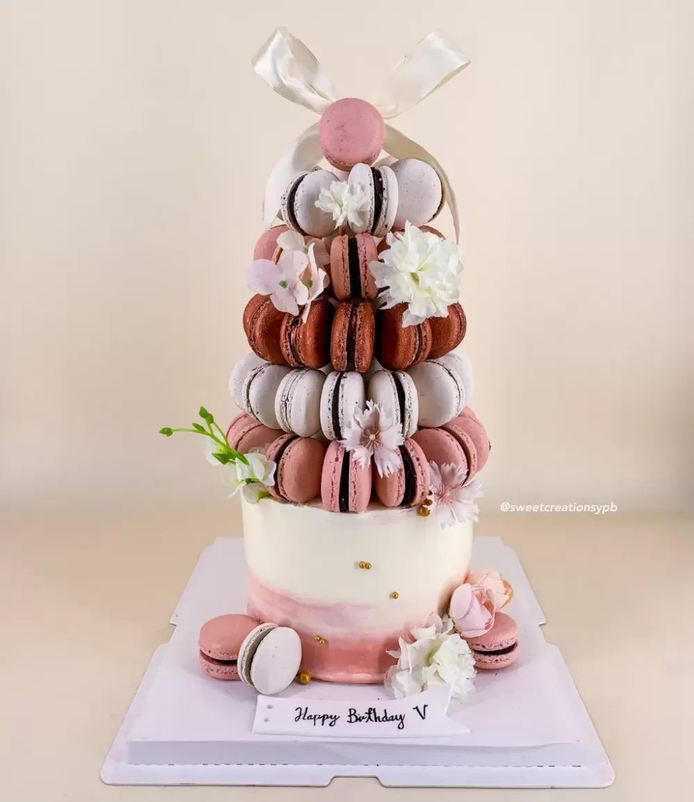 Ombré Pink Cake and Macarons