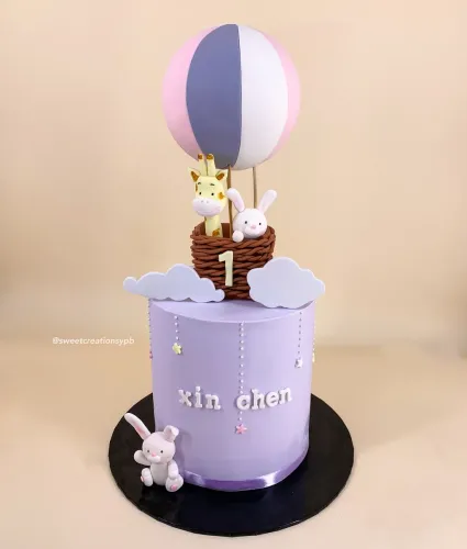 Purple Hot Ballon Theme - Fondant Cake