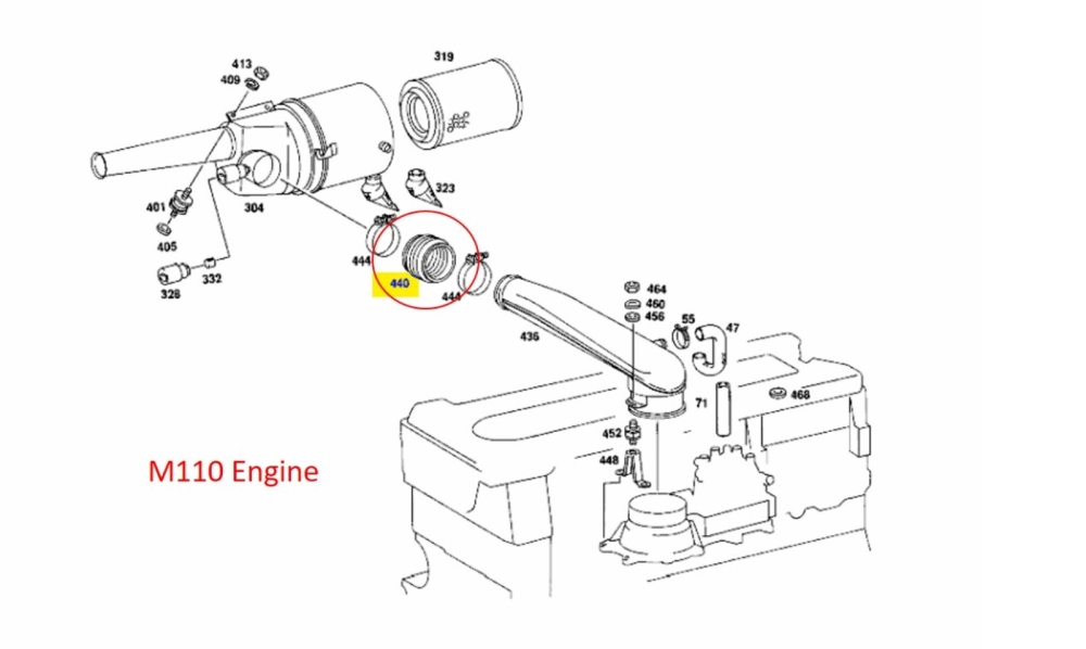 Mercedes-Benz with Engine M102, M110 and M115 - Air Intake Boot (Original MB)