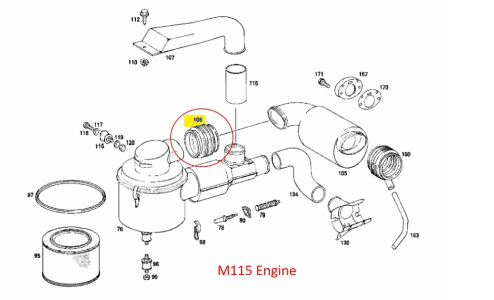 Mercedes-Benz with Engine M102, M110 and M115 - Air Intake Boot (Original MB)