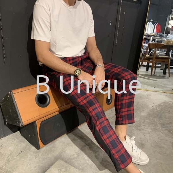 KOREAN 9' ANKLE CUT WITH SIDE TAP TROUSER IN REDBERRY CHECKER Ankle Cut Casual Pants Malaysia, Kuala Lumpur (KL), Selangor Supplier, Manufacturer, Supply, Supplies | Unique Base Apparel Sdn Bhd