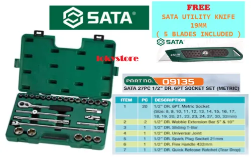 SATA 27PC 1/2" DR. 6PT Socket Set ( Metric ) ( 09135 )