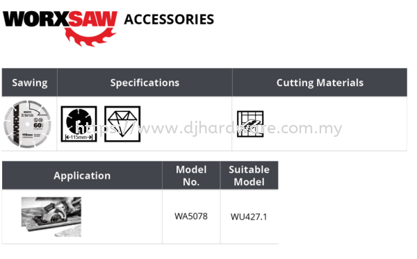 WORX SAW ACCESSORIES SAWING 115MM WA5078 WU427.1 (WO) IMPACT DRIVER & WRENCHES POWER TOOLS TOOLS & EQUIPMENTS Selangor, Malaysia, Kuala Lumpur (KL), Sungai Buloh Supplier, Suppliers, Supply, Supplies | DJ Hardware Trading (M) Sdn Bhd