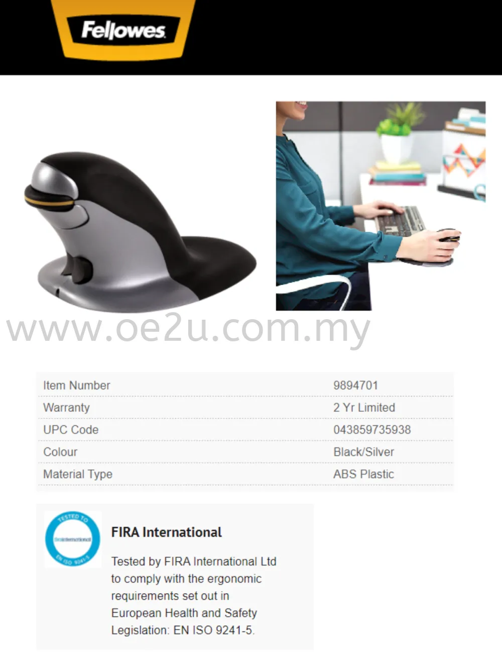 Fellowes Penguin Ambidextrous Vertical Mouse (Medium Wireless)