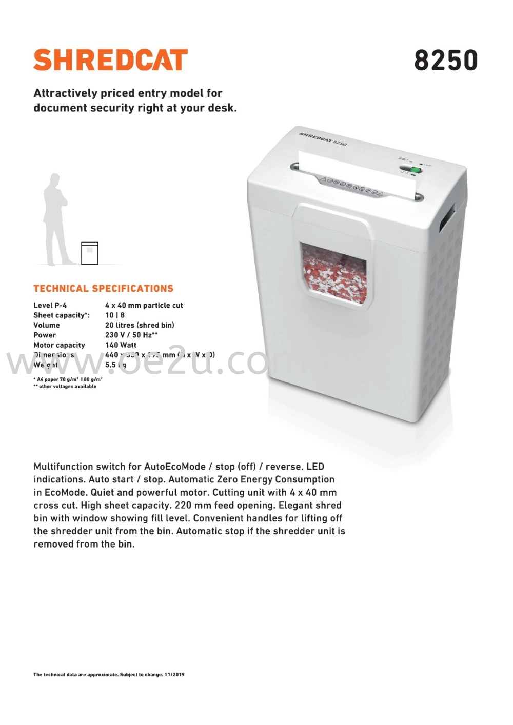 IDEAL Shredcat 8250 CC Paper Shredder (Shred Capacity: 10 Sheets, Cross Cut: 4x40mm, Bin Capacity: 20 Liters)