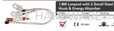 1.8M LANYARD WITH 2 SMALL STEEL HOOK & ENERGY ABSORBER