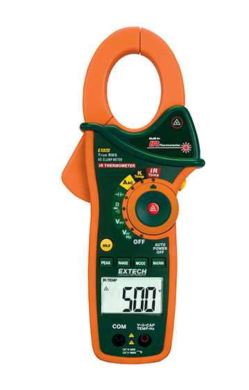 extech ex820 : 1000a true rms ac clamp meter with ir thermometer