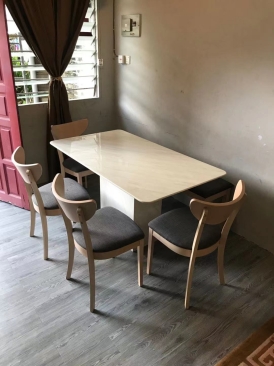 Marble dinning table with Wooden Table including Delivery to Tasek Mutiara