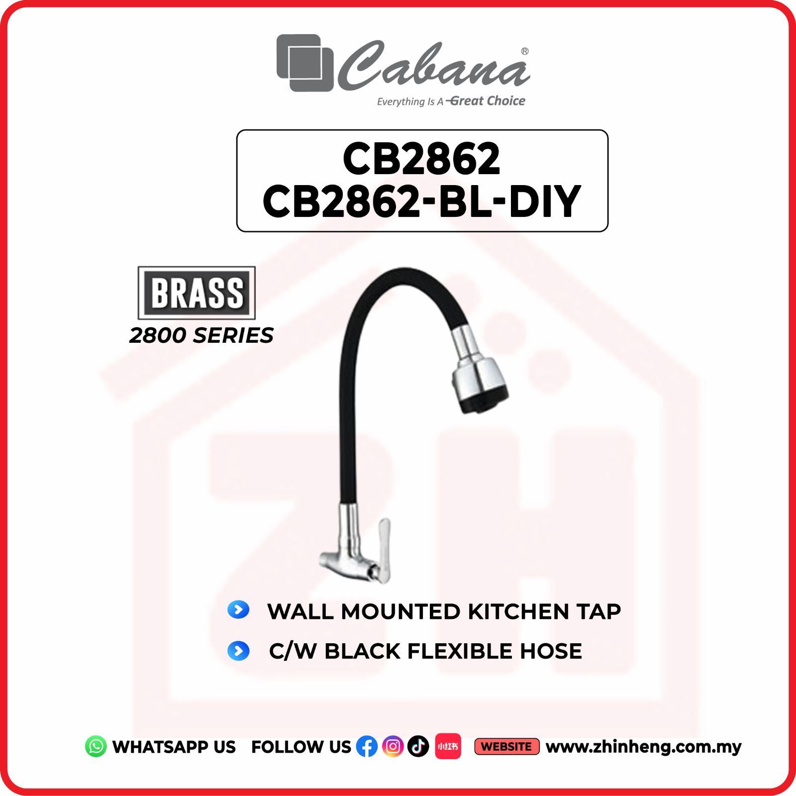 CABANA Wall Mounted Kitchen Tap CB2862 + CB2862-DIY