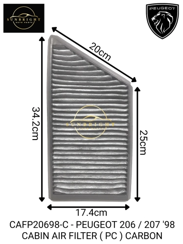 CAFP20698-C - PEUGEOT 206 / 207 '98 CABIN AIR FILTER ( PC ) CARBON