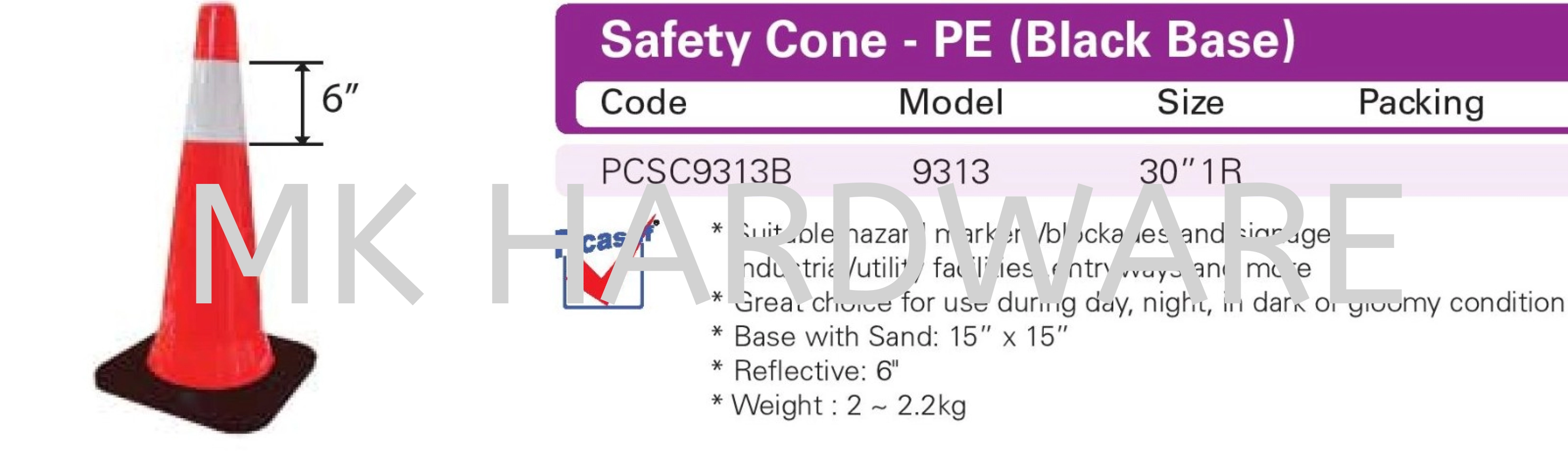 SAFETY CONE- PE (BLACK BASE)