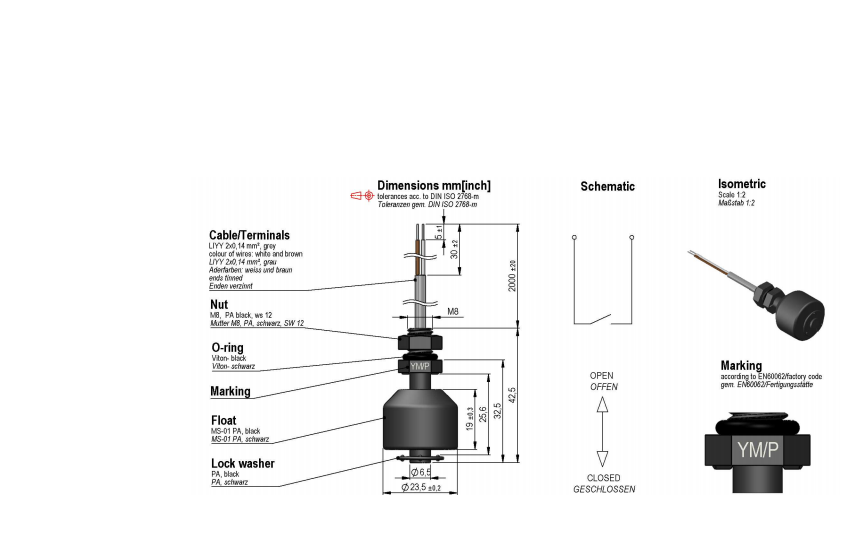 standex ls01-1a66-pa-2000w ls01 series liquid level sensor