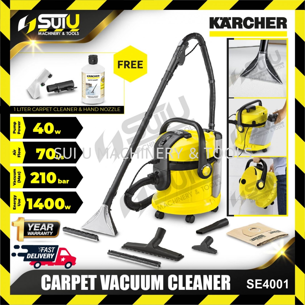 KARCHER SE4001 4L Carpet & Upholstery Vacuum Cleaner 1400W FOC Nozzle &  Detergent Vacuum Cleaner Cleaning