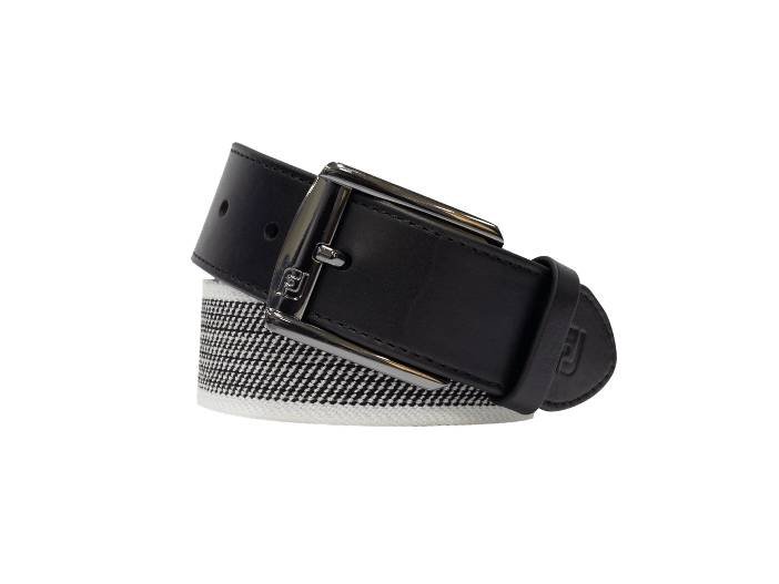 Leather Belt with Stretchable Band NEW #69205 WHITE/BLACK