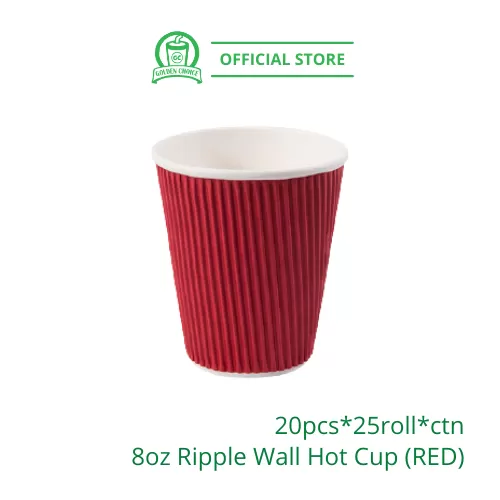 8oz Ripple Wall Hot Cup RED - hot drinks / coffee / dabao / takeaway / cafe / paper hot cup