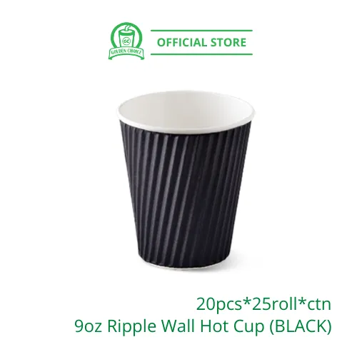 9oz Ripple Wall Hot Cup BLACK - hot drinks / coffee / dabao / takeaway / cafe / paper hot cup