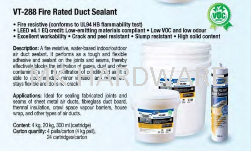VT-288 FIRE RATED DUCT SEALANT