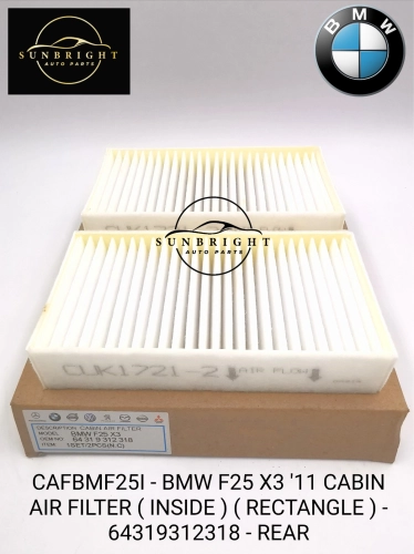 CAFBMF25I - BMW F25 X3 '11 CABIN AIR FILTER ( INSIDE ) ( RECTANGLE ) - 64319312318 - REAR