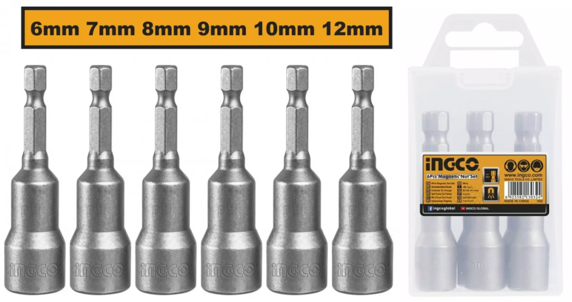 INGCO AMN65061 6 Pcs Magnetic Nuts Set Singapore