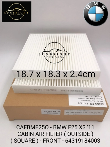 CAFBMF25O - BMW F25 X3 '11 CABIN AIR FILTER ( OUTSIDE ) ( SQUARE ) - FRONT - 64319184003