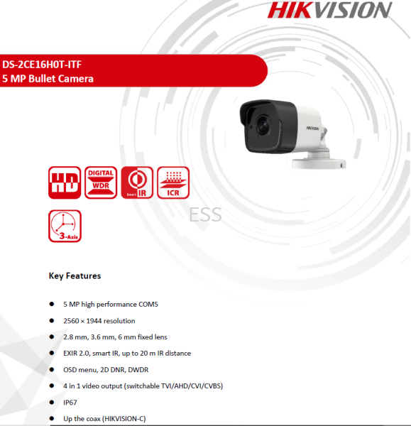 HIKVISION 5MP IR Bullet Camera DS-2CE16H0T-ITF IR Bullet / Dome Camera HIKVISION CCTV System Perak, Ipoh, Malaysia Installation, Supplier, Supply, Supplies | Exces Sales & Services Sdn Bhd