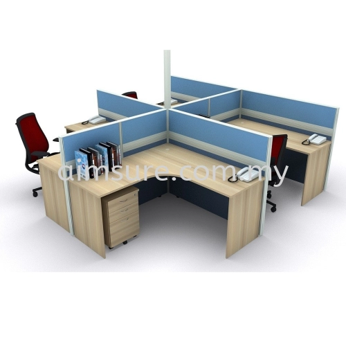 4 pax L shape workstation with full board panel