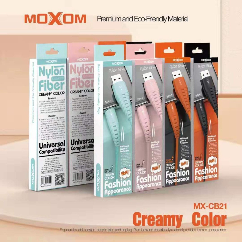 MOXOM MX-CB21 2.4A CREAMY SERIES FAST CHARGE & DATA TRANSMISSION CABLE 1 METER