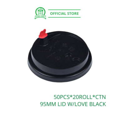 95mm LID WITH LOVE BUTTON Black - Flat lid | Love Cap | Fruit Cup | PP Cup | U Shape Cup | Takeaway