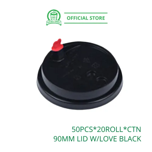 90mm LID WITH LOVE BUTTON Black - Flat lid | Love Cap | Fruit Cup | PP Cup | U Shape Cup | Takeaway