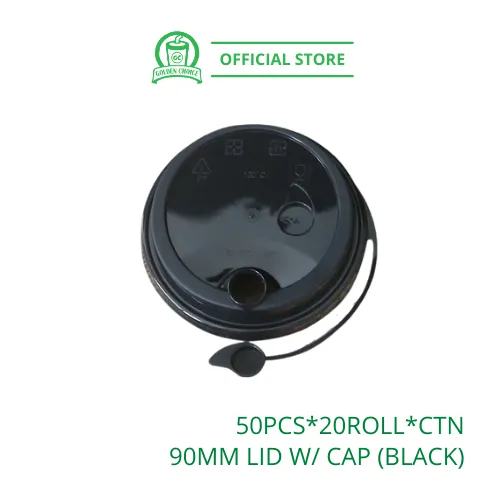 90mm LID WITH CAP Black 塑料连体杯盖 - Disposable | Polypropylene | PP cup | U Shape Cup | Fruit Cup | Takeaway