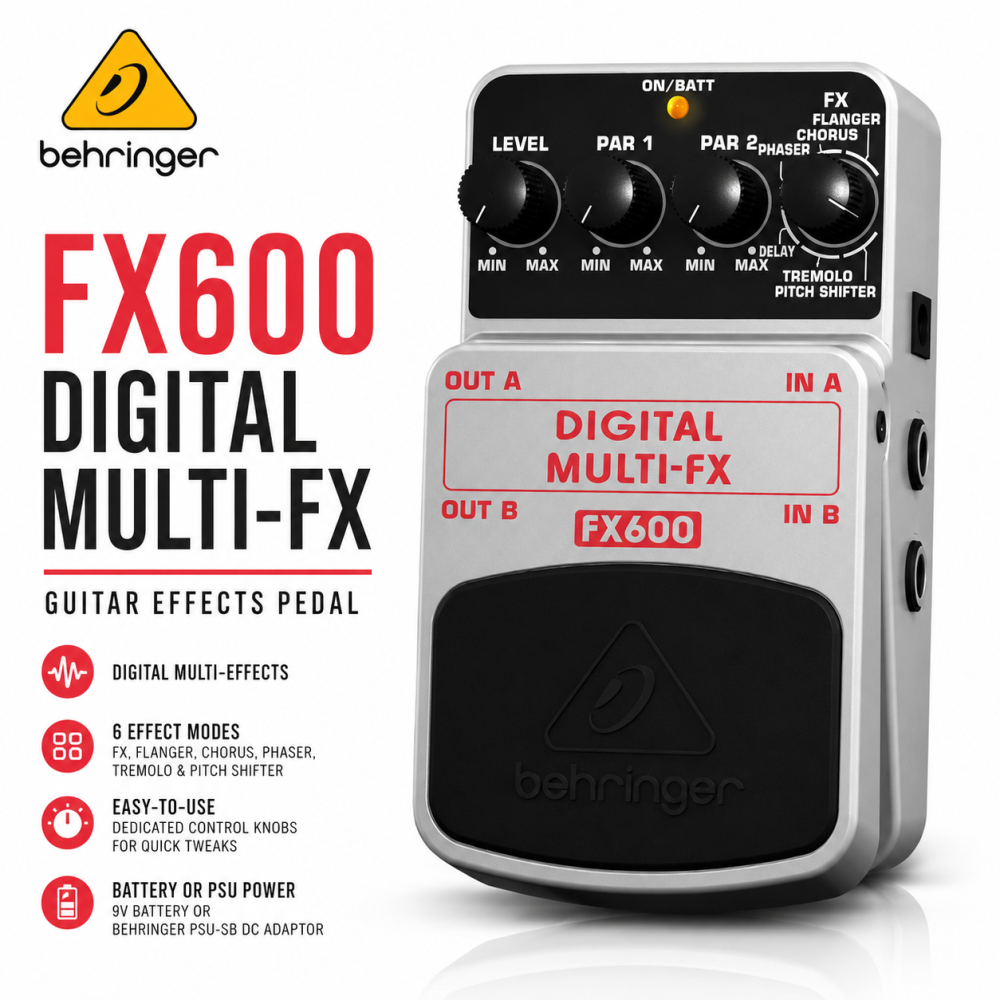 Behringer FX600 Digital Multi-FX Guitar Effects Pedal – Multi-Effects Processor for Electric Guitar & Bass