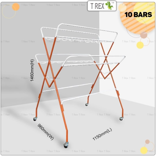 2M Out Door 10 Bars Clothes Hanger Drying Rack - Orange (8 + 2 Bars)