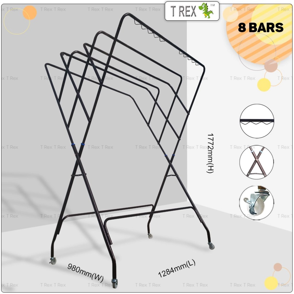 T Rex SUPER QUEEN 8 Bars Clothes Drying Rack (6 + 2 Bars)